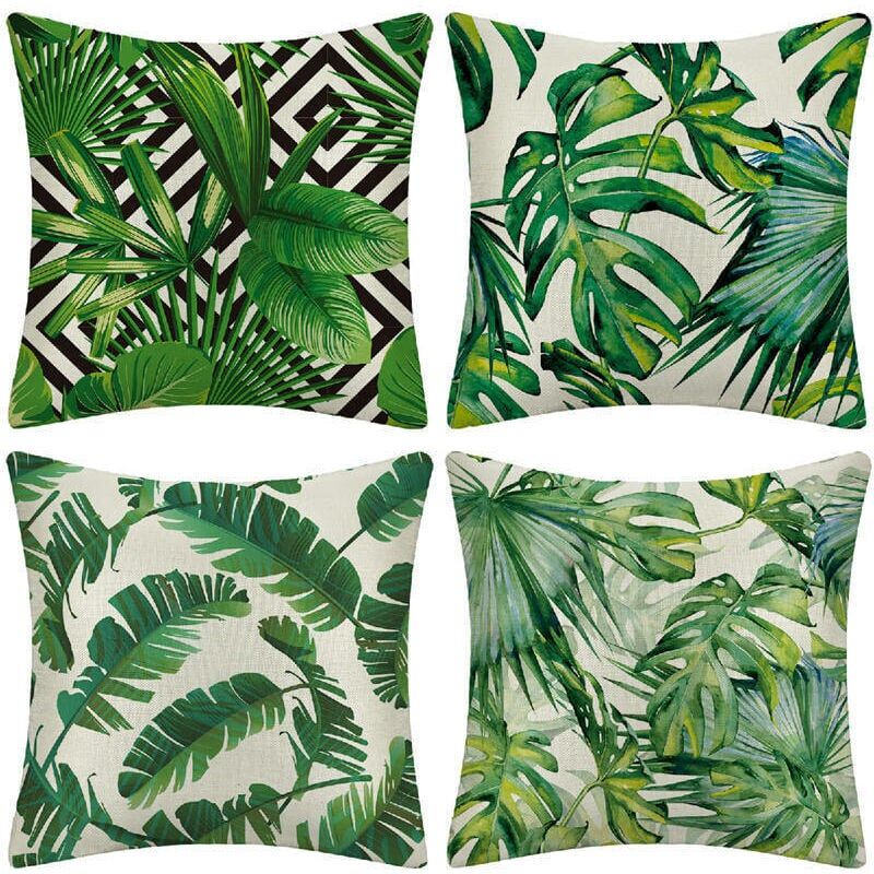 foto del prodotto federa per cuscino da esterno, set di 4 federe impermeabili con motivo a piante tropicali verdi per patio, giardino, soggiorno, camera da letto, 45 x