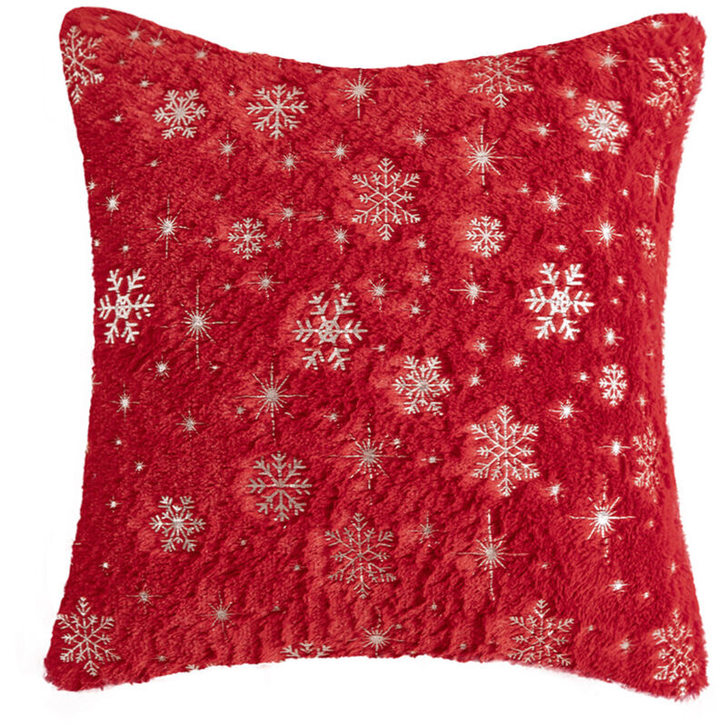 foto del prodotto federa per cuscino, federa per cuscino natalizio, federa decorativa con paillettes, fiocco di neve argentato, per soggiorno, rosso, 40 x 40 cm