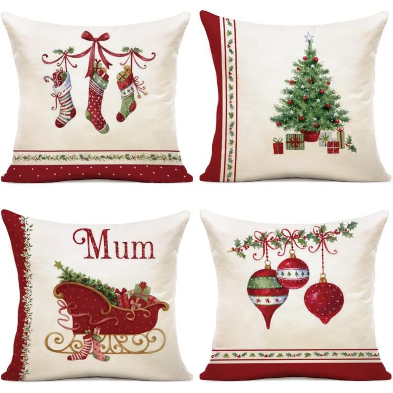 foto del prodotto federa per cuscino natalizia 45x45 set di 4 federe per cuscino 45x45 babbo natale alce cotone e lino federa decorativa per decorazione natalizia 45 x