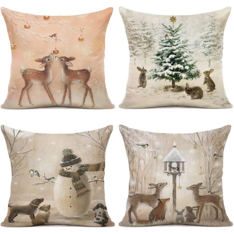 foto del prodotto federa per cuscino natalizia 45x45 set di 4 federe per cuscino 45x45 babbo natale alce cotone e lino federa decorativa per decorazione natalizia 45 x