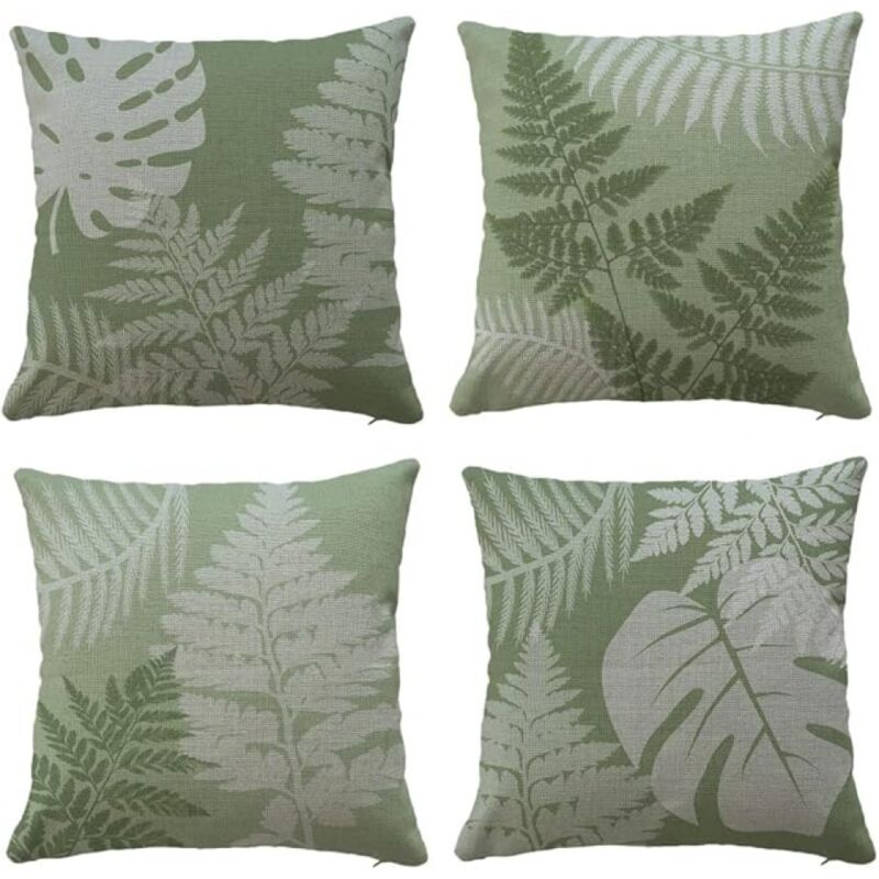 foto del prodotto federa per cuscino per casa, giardino, esterno, interno, set di 4 federe per cuscini con foglie verde salvia, per soggiorno, poltrona, divano, 45 x