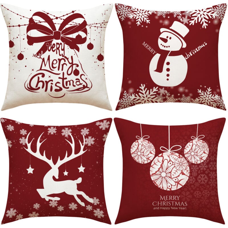 foto del prodotto federa, set da 4 e federa per cuscino quadrato in lino con stampa natalizia a fiocchi di neve, per letto, auto, casa, divano, 45 x 45 cm sollbry