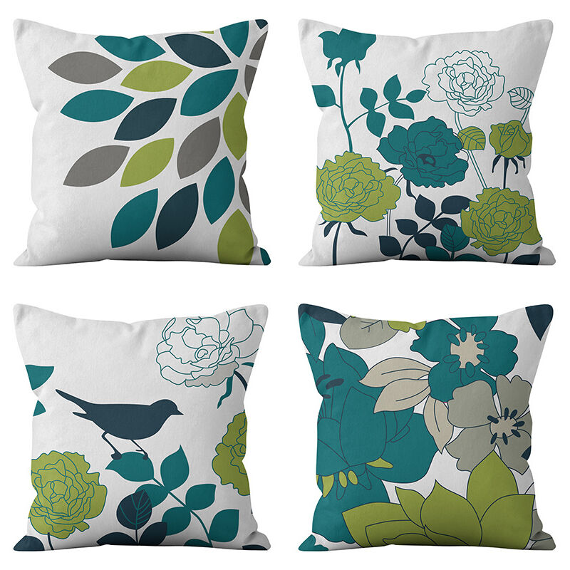 foto del prodotto federe decorative in lino 45x45 cm con motivo floreale boh mien, verde e grigio, per cuscini da esterno, per divano, camera da letto, con cerniera