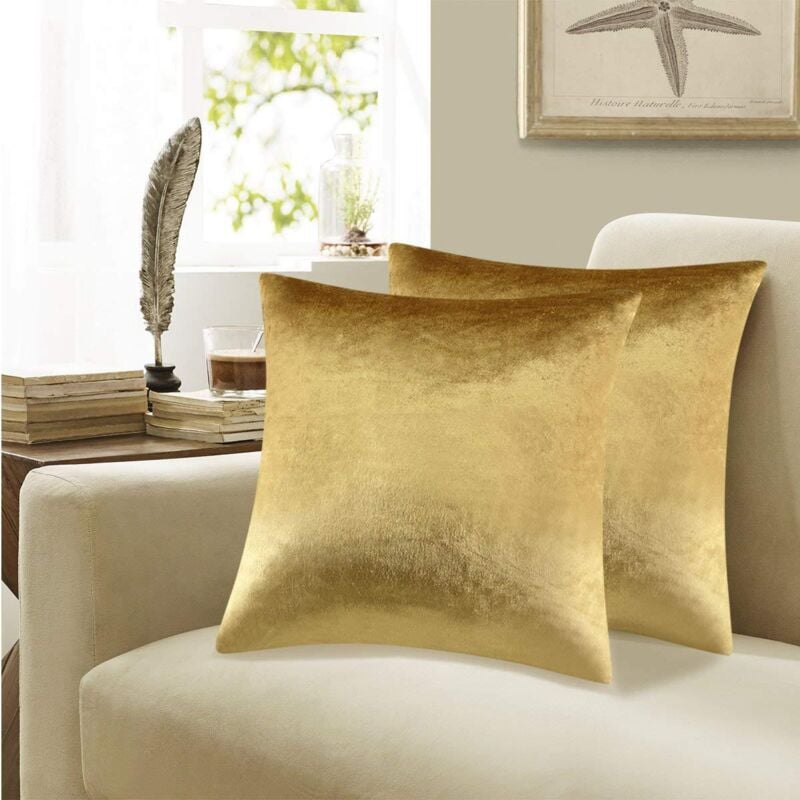 foto del prodotto federe decorative per cuscini in velluto dorato, 18 x 18 per divano letto, set di 2 morbide federe per cuscini. bebusingoto