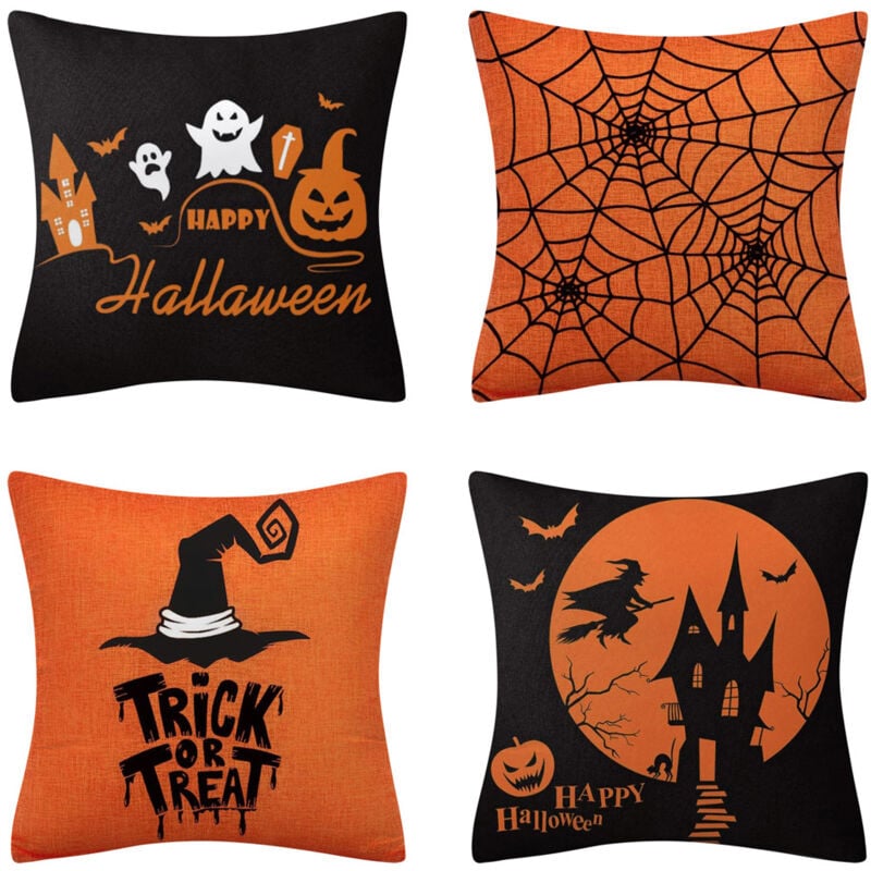 foto del prodotto federe per cuscini di halloween, decorazione per esterni a forma di zucca di halloween, 45x45 cm, stile dolcetto o scherzetto , per la casa, in