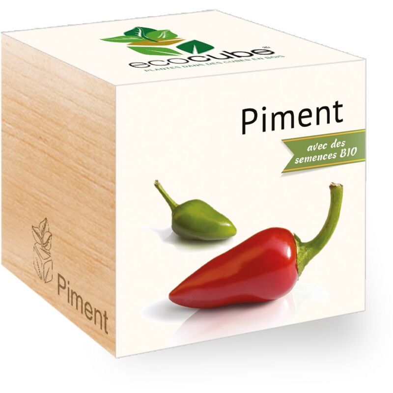 foto del prodotto feel green ecocube, peperoncino certificato bio, idea regalo 100 ecologica , kit per far crescere la propria pianta, piante in cubi di legno da