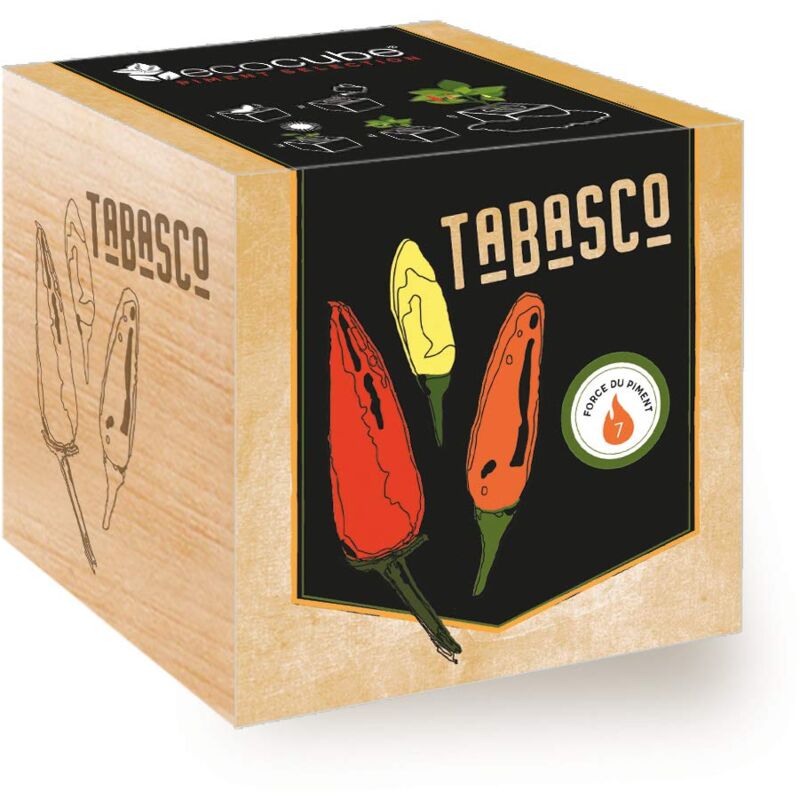 foto del prodotto feel green ecocube, peperoncino tabasco potenza del piccante 7 , grow your own kit pronto da far crescere, piante in cubi di legno da 7,5 cm,