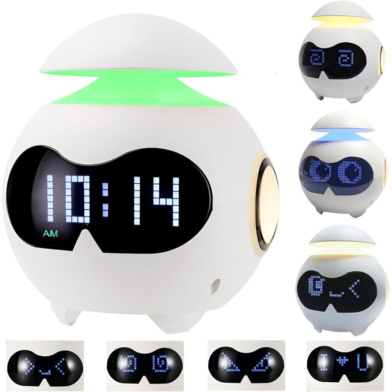 foto del prodotto feifuns 2024 sveglia regalo con doppia sveglia, atmosfera carina, altoparlante bluetooth, luce notturna a led sul comodino, sveglia digitale per