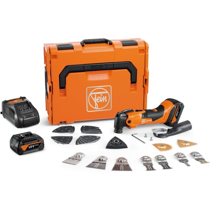 foto del prodotto fein multimaster a batteria amm 500 plus top 4.0 ah as, multitool con velocit , pi de 30 accessori per segare su legno, metallo e levigare,