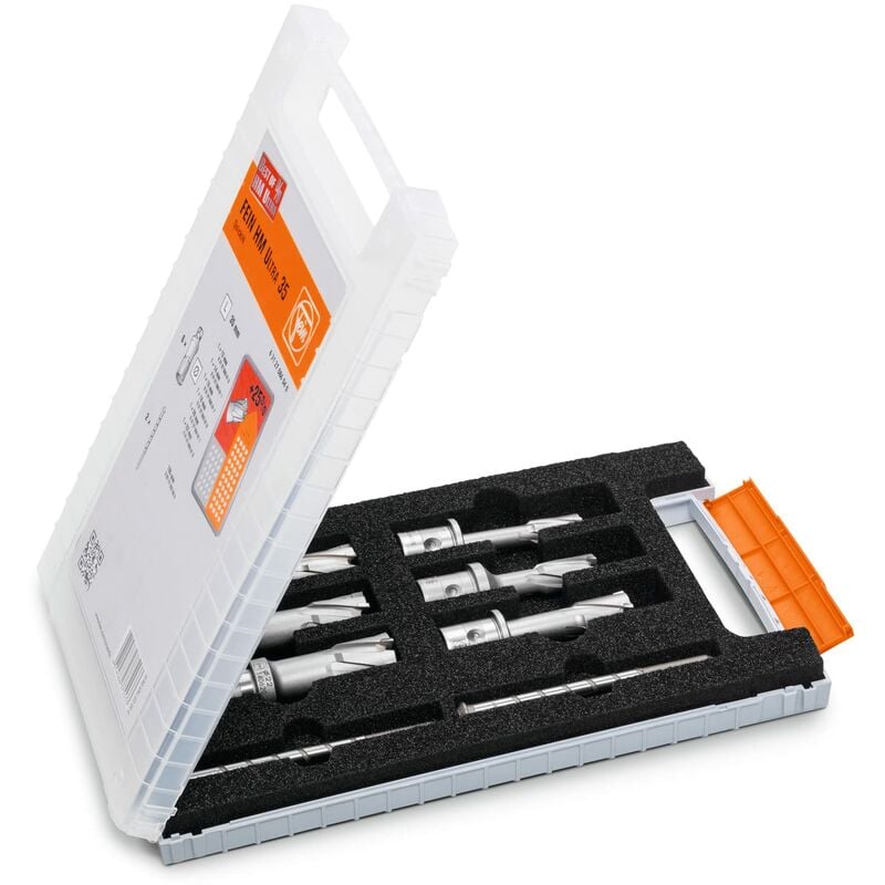 foto del prodotto fein set di accessori best of frese a corona quickin, 6 punte trapano a corona e 2 perni di centraggio, profondit di taglio 35 mm, valigetta