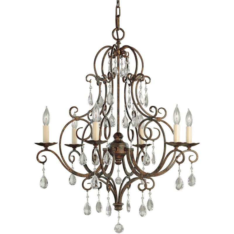 foto del prodotto feiss lampadario contemporaneo chateau acciaio bronzo moka cristallo 6 luci e14