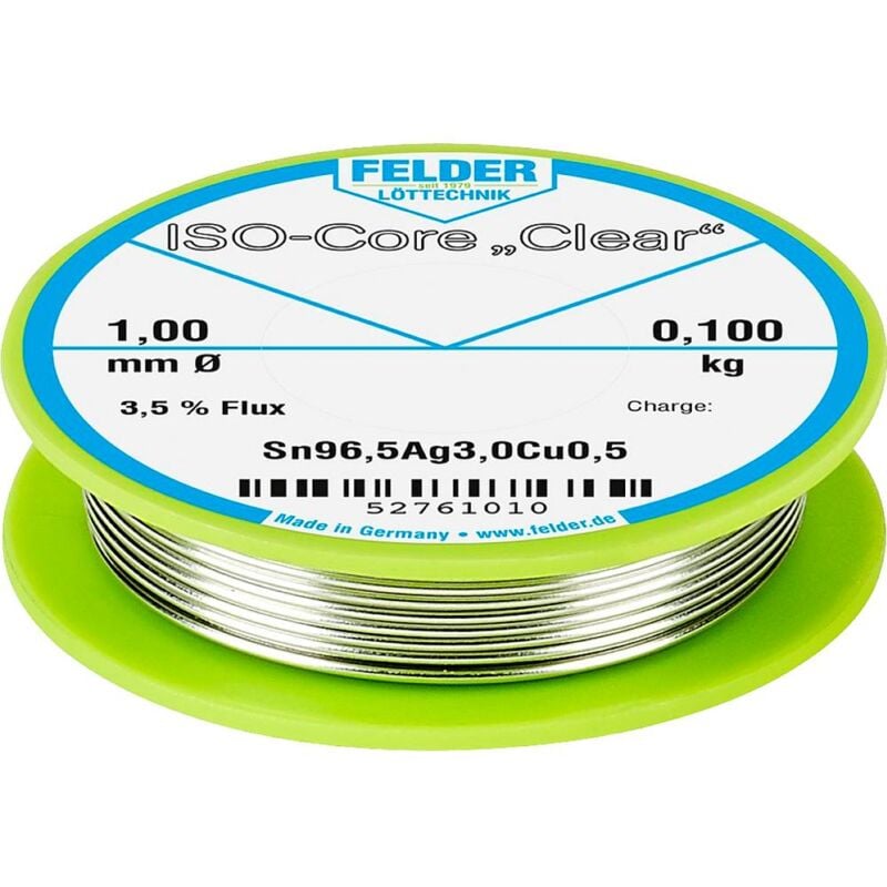 foto del prodotto felder iso core clear sac305 stagno per saldatura bobina sn96,5ag3cu0,5 0.100 kg 1 mm