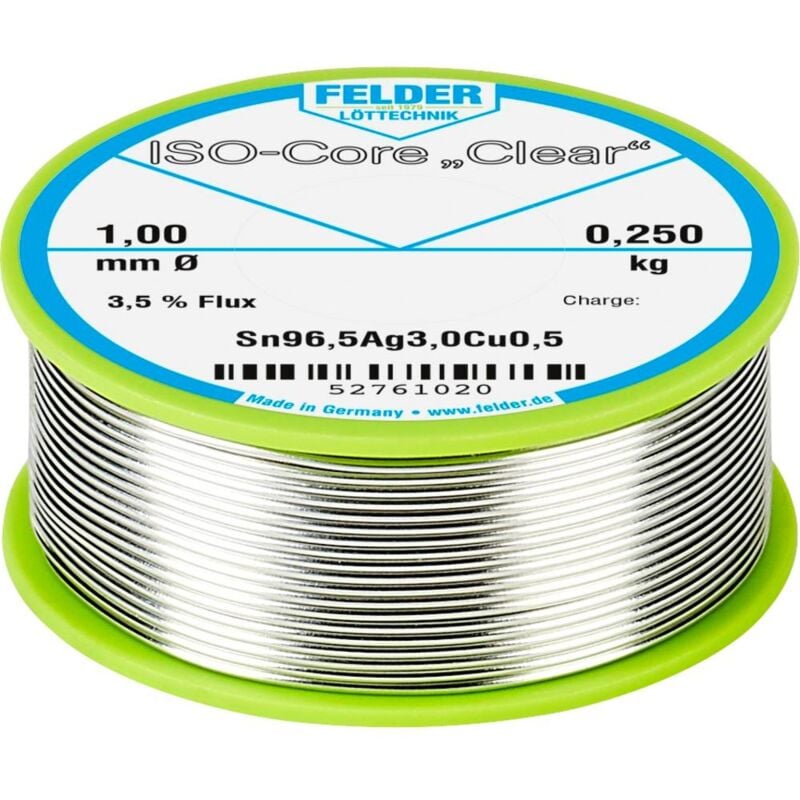 foto del prodotto felder iso core clear sac305 stagno per saldatura bobina sn96,5ag3cu0,5 0.250 kg 1 mm