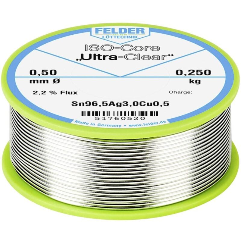 foto del prodotto felder iso core ultra clear sac305 stagno per saldatura bobina sn96,5ag3cu0,5 0.250 kg 0.5 mm