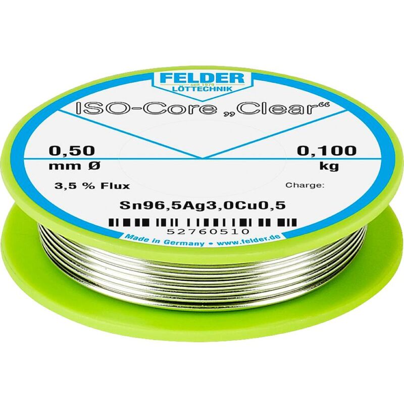 foto del prodotto felder l ttechnik felder iso core clear sac305 stagno per saldatura bobina sn96,5ag3cu0,5 0.100 kg 0.5 mm