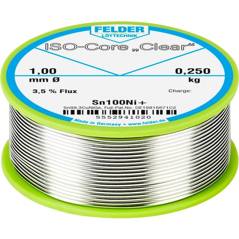 foto del prodotto felder l ttechnik felder iso core clear sn100ni stagno senza piombo bobina sn99,25cu0,7ni0,05 0.250 kg 1 mm