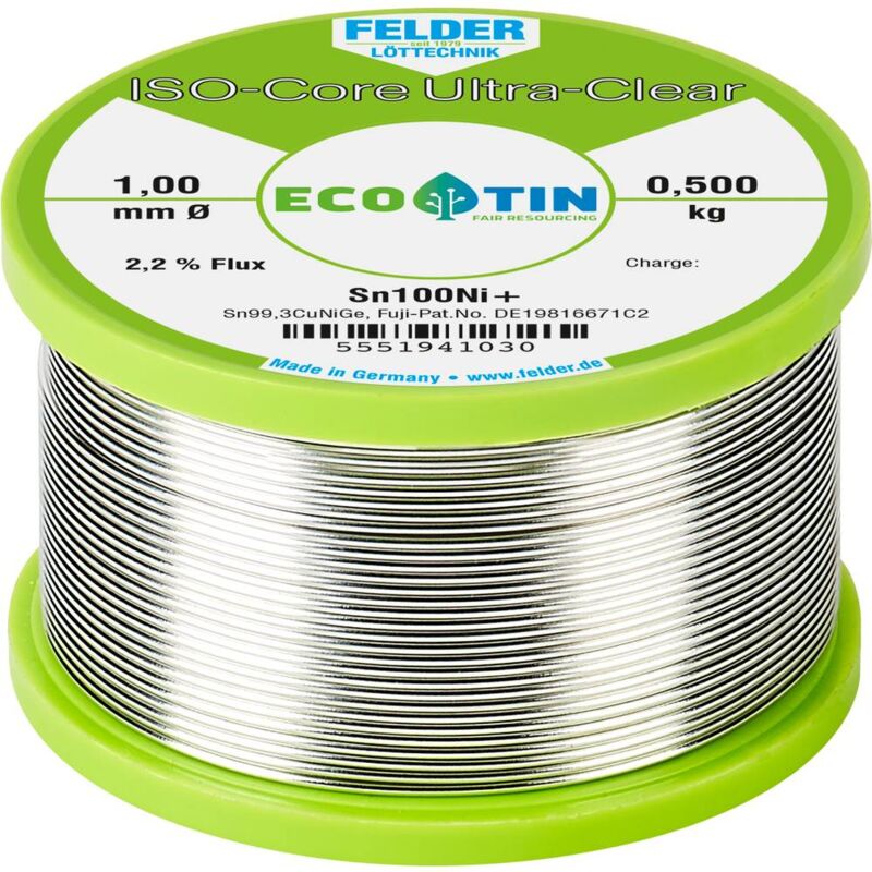 foto del prodotto felder l ttechnik felder iso core ultra clear sn100ni stagno senza piombo bobina sn99,25cu0,7ni0,05 0.500 kg 1 mm