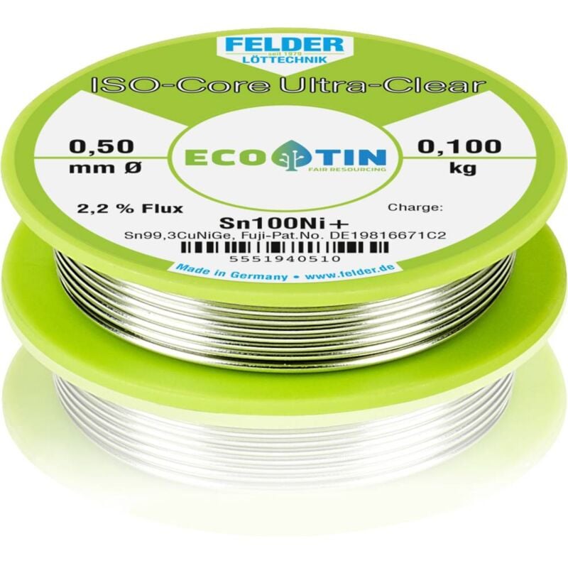 foto del prodotto felder l ttechnik felder iso core ultra clear sn100ni stagno senza piombo bobina sn99,3cunig 0.100 kg 0.5 mm