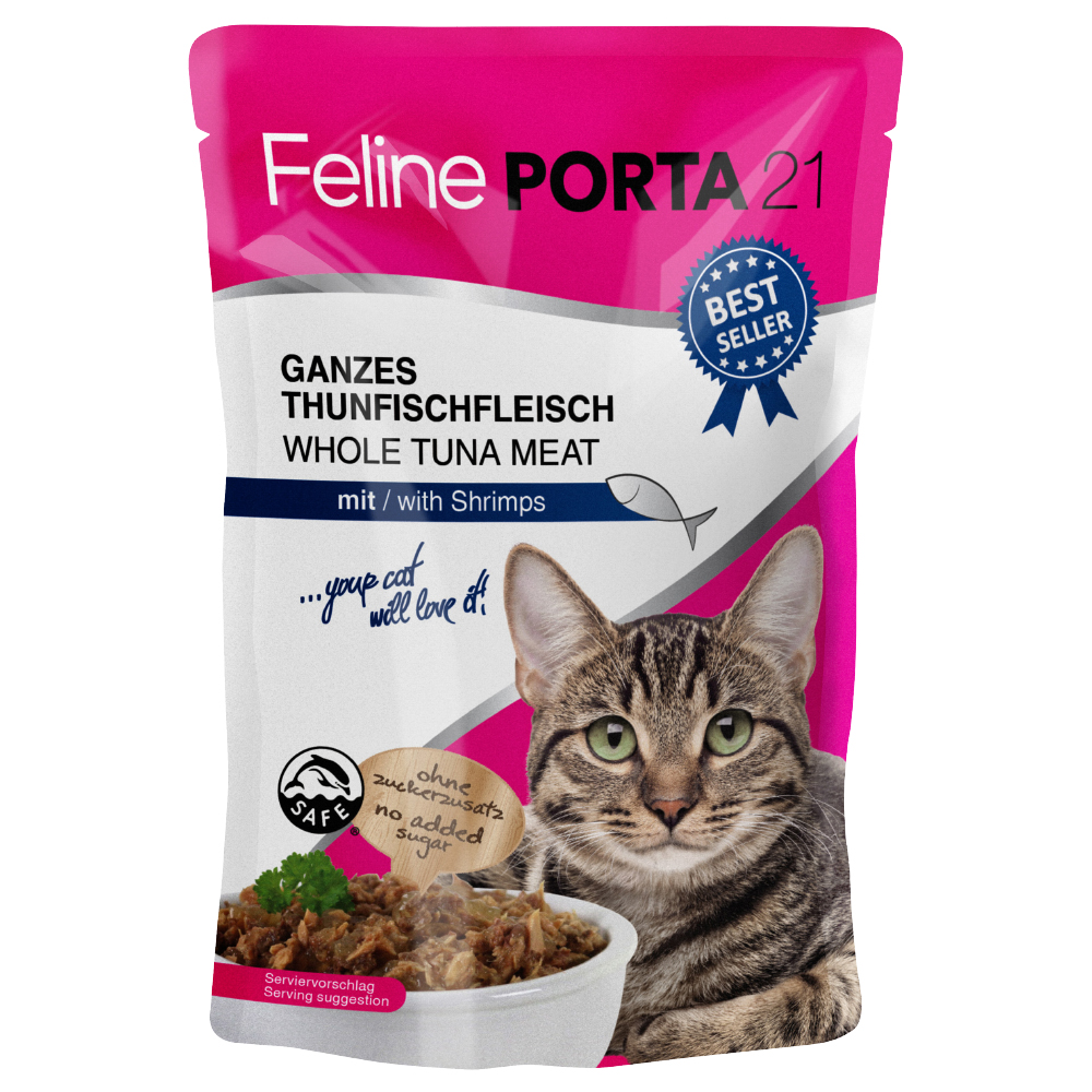 foto del prodotto feline porta 21 6 x 100 g alimento umido per gatti tonno con gamberetti