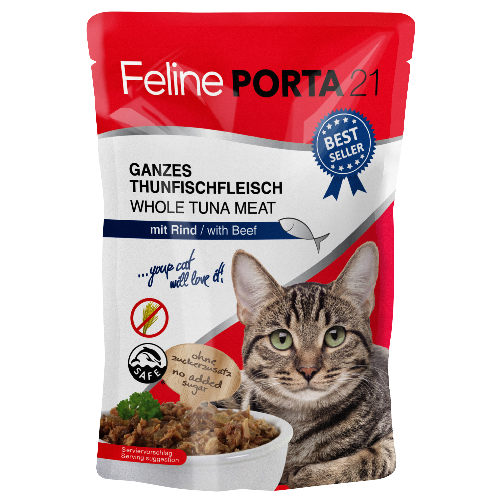 foto del prodotto feline porta 21 6 x 100 g alimento umido per gatti tonno con manzo senza cereali 