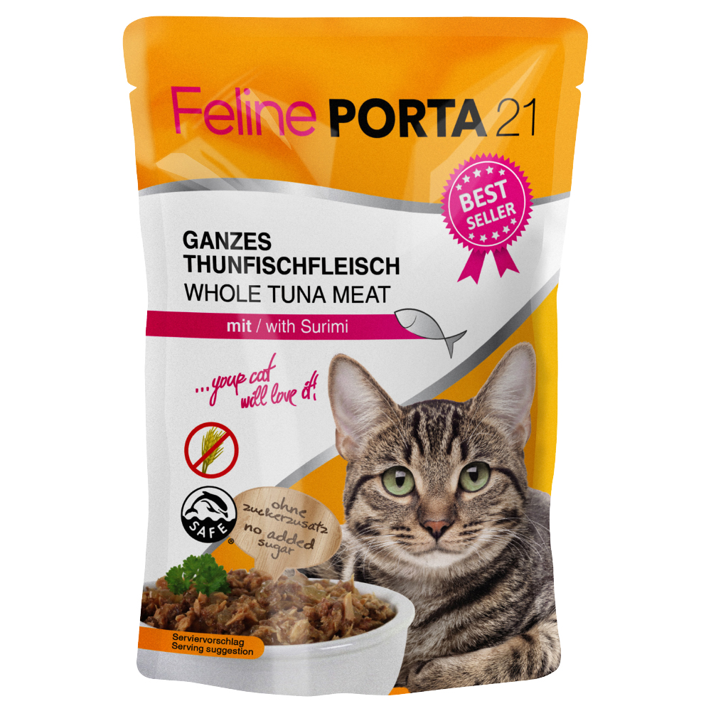 foto del prodotto feline porta 21 6 x 100 g alimento umido per gatti tonno con surimi senza cereali 