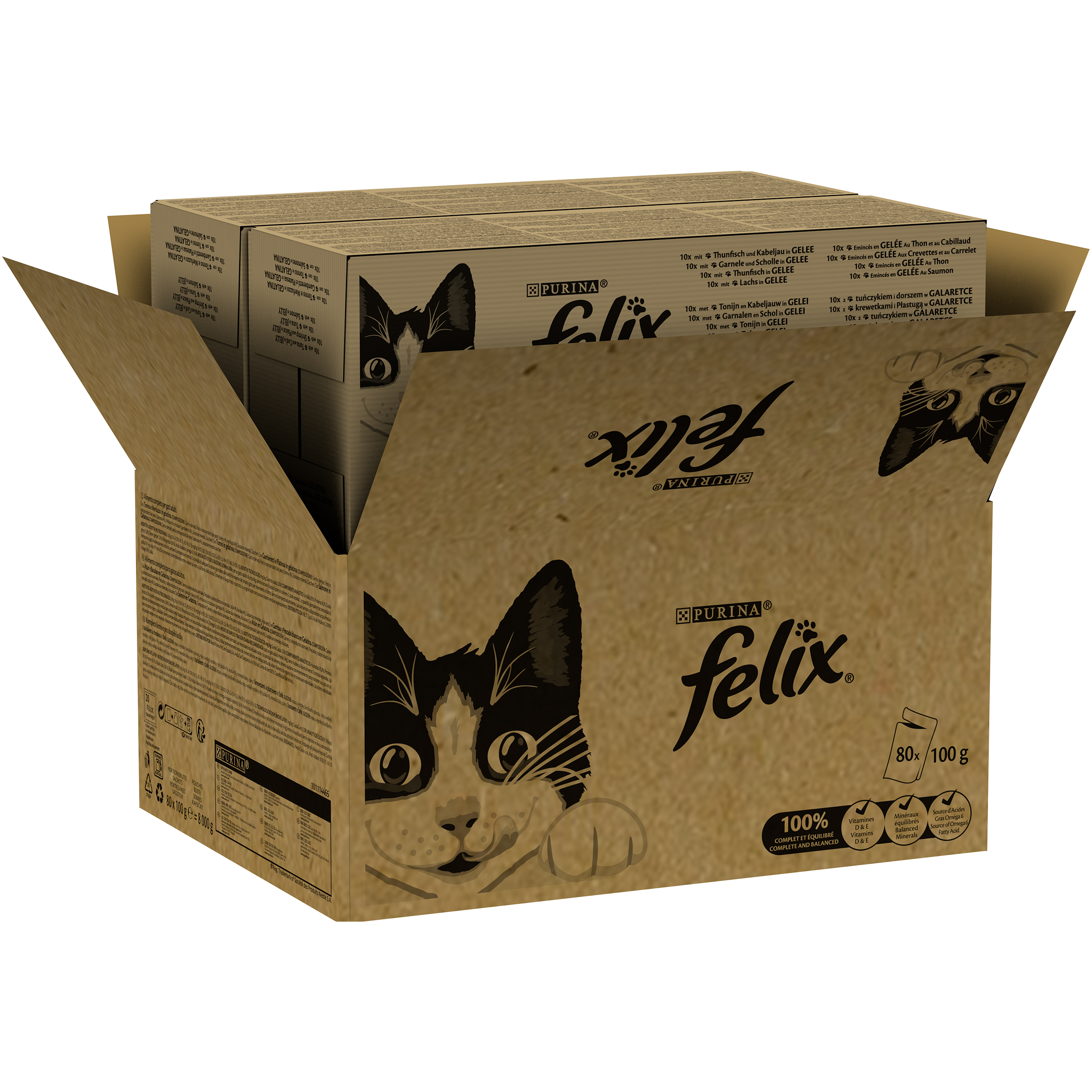 foto del prodotto felix classic in buste 80 x 85 g pacco misto umido per gatti mix di pesce tonno e merluzzo, gamberetti e platessa, tonno, salmone