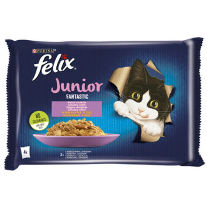 foto del prodotto felix fantastic mp junior pollo, salmone 4x85g 340g