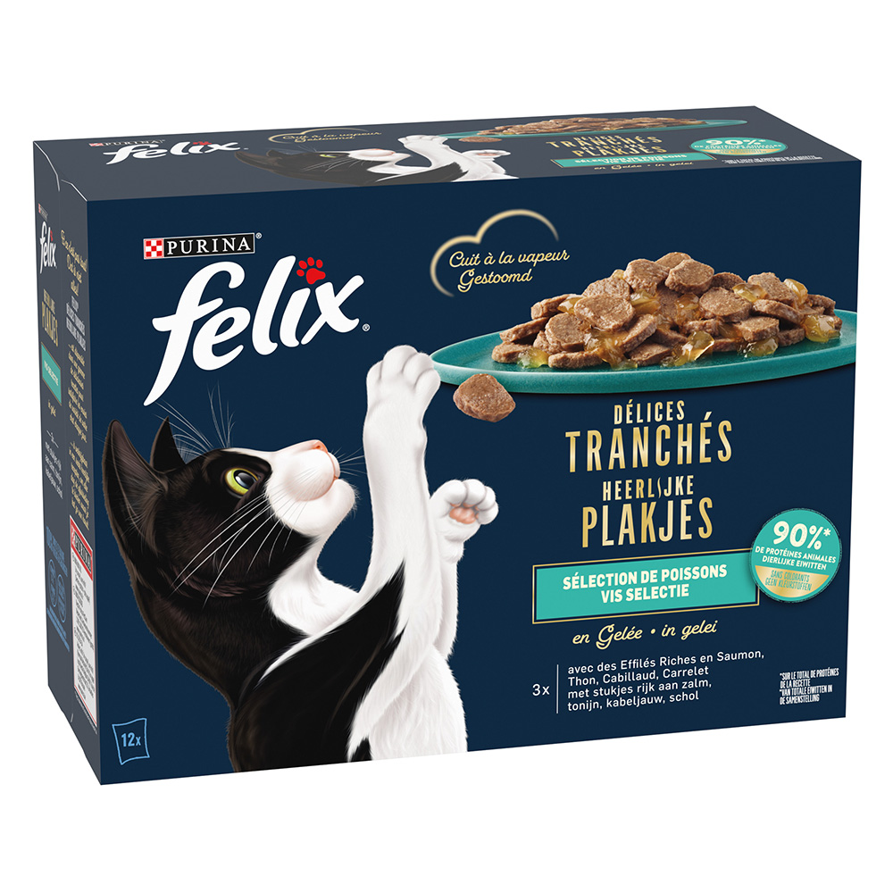 foto del prodotto felix fettine al vapore 12 x 80 g alimento umido per gatto selezione di mare in gelatina