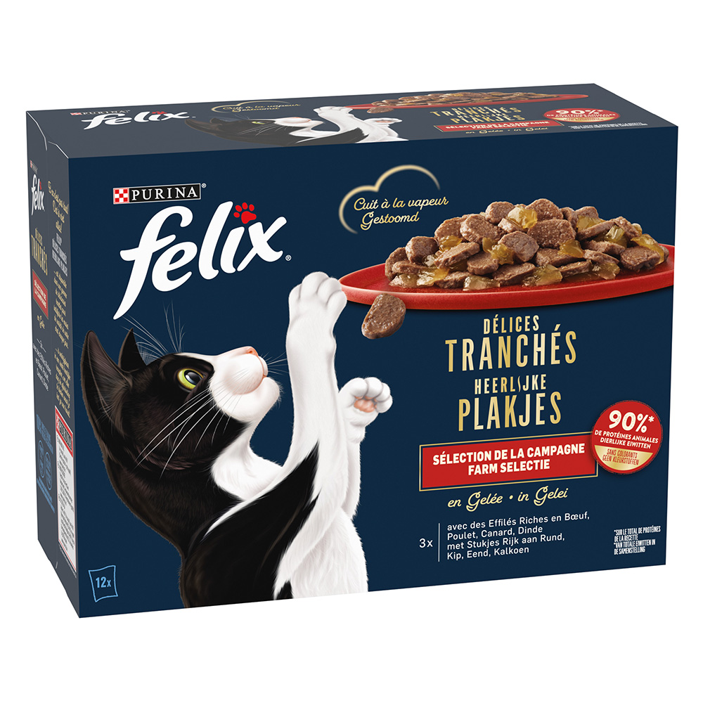 foto del prodotto felix fettine al vapore 12 x 80 g alimento umido per gatto selezione di terra in gelatina