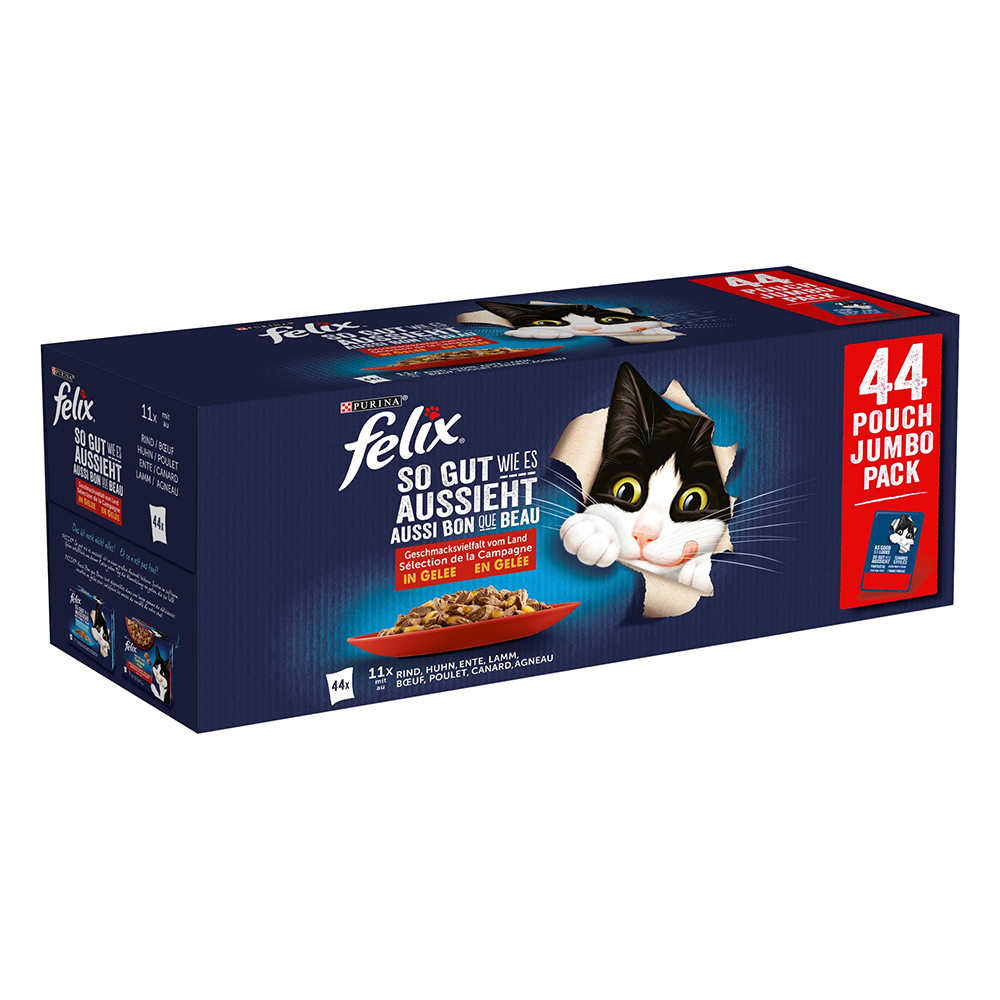 foto del prodotto felix le ghiottonerie in gelatina 44 x 85 g pacco misto per gatti variet di carne pollo, manzo, anatra, agnello 