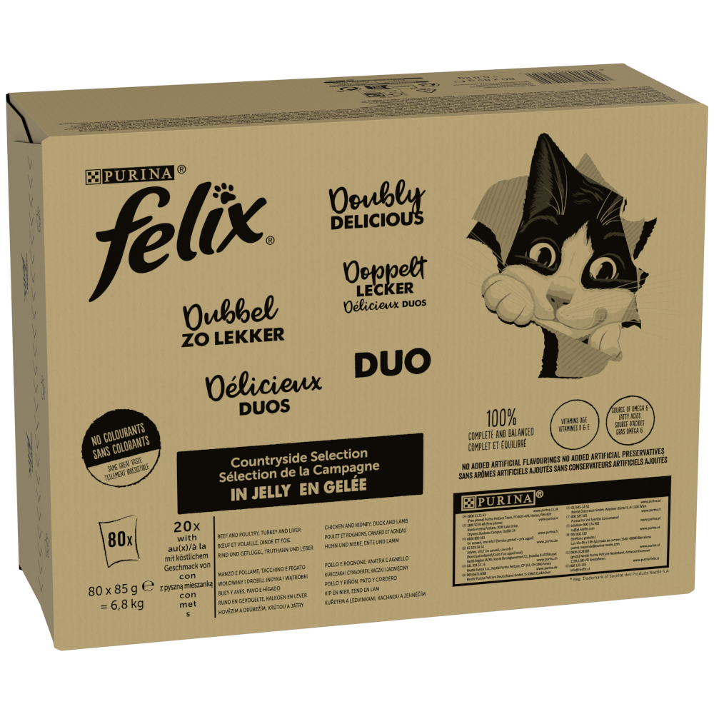 foto del prodotto felix le ghiottonerie in gelatina 80 x 85 g umido gatto doppia delizia selezione di campagna