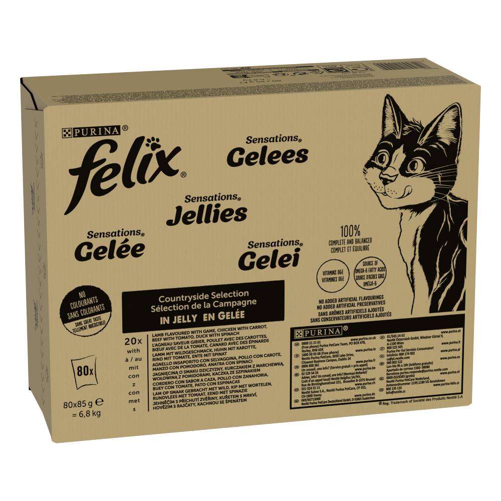 foto del prodotto felix le ghiottonerie in gelatina 80 x 85 g umido gatto sensations selezione di campagna