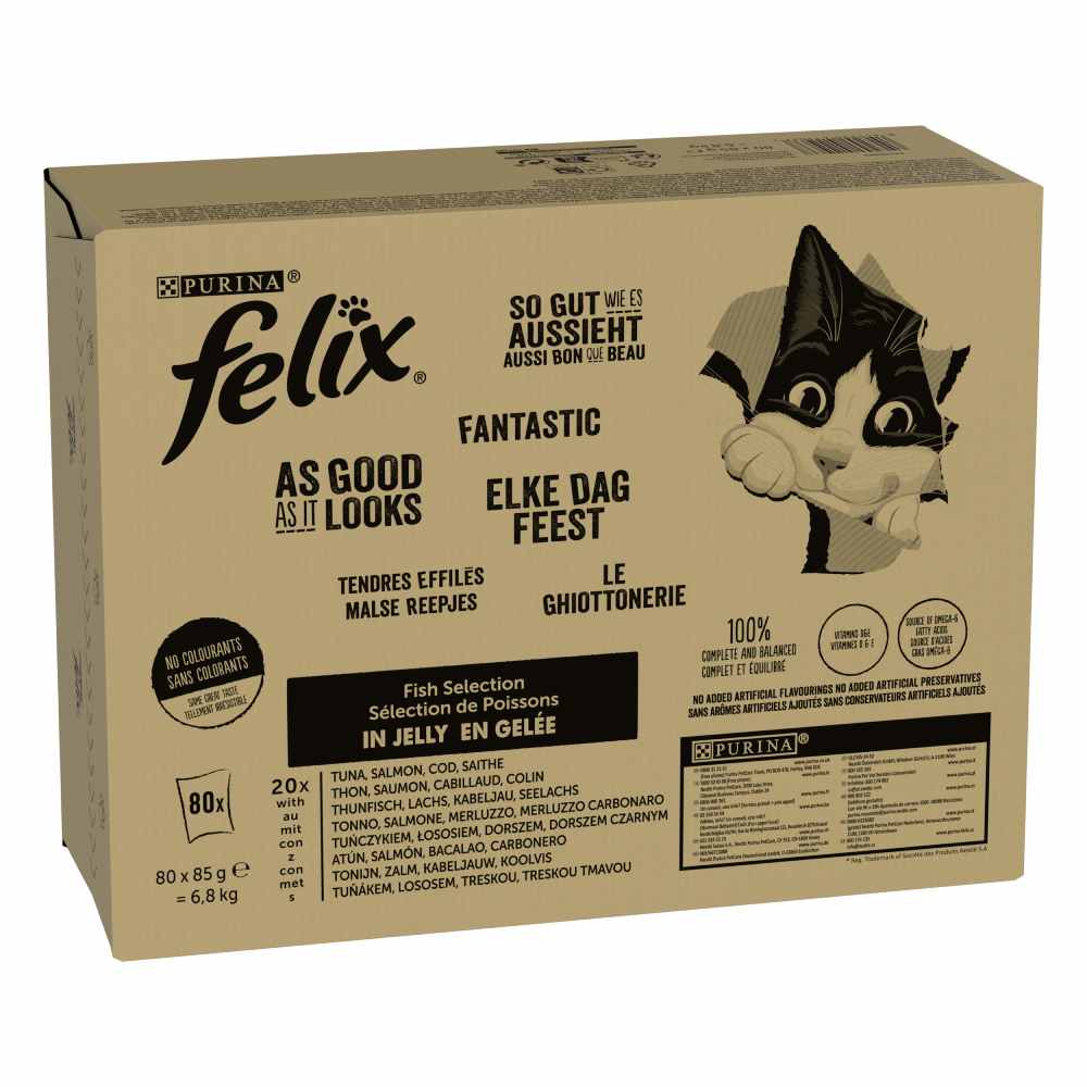 foto del prodotto felix le ghiottonerie in gelatina 80 x 85 g umido gatto variet di pesce 1 tonno, salmone, merluzzo, merluzzo carbonaro 