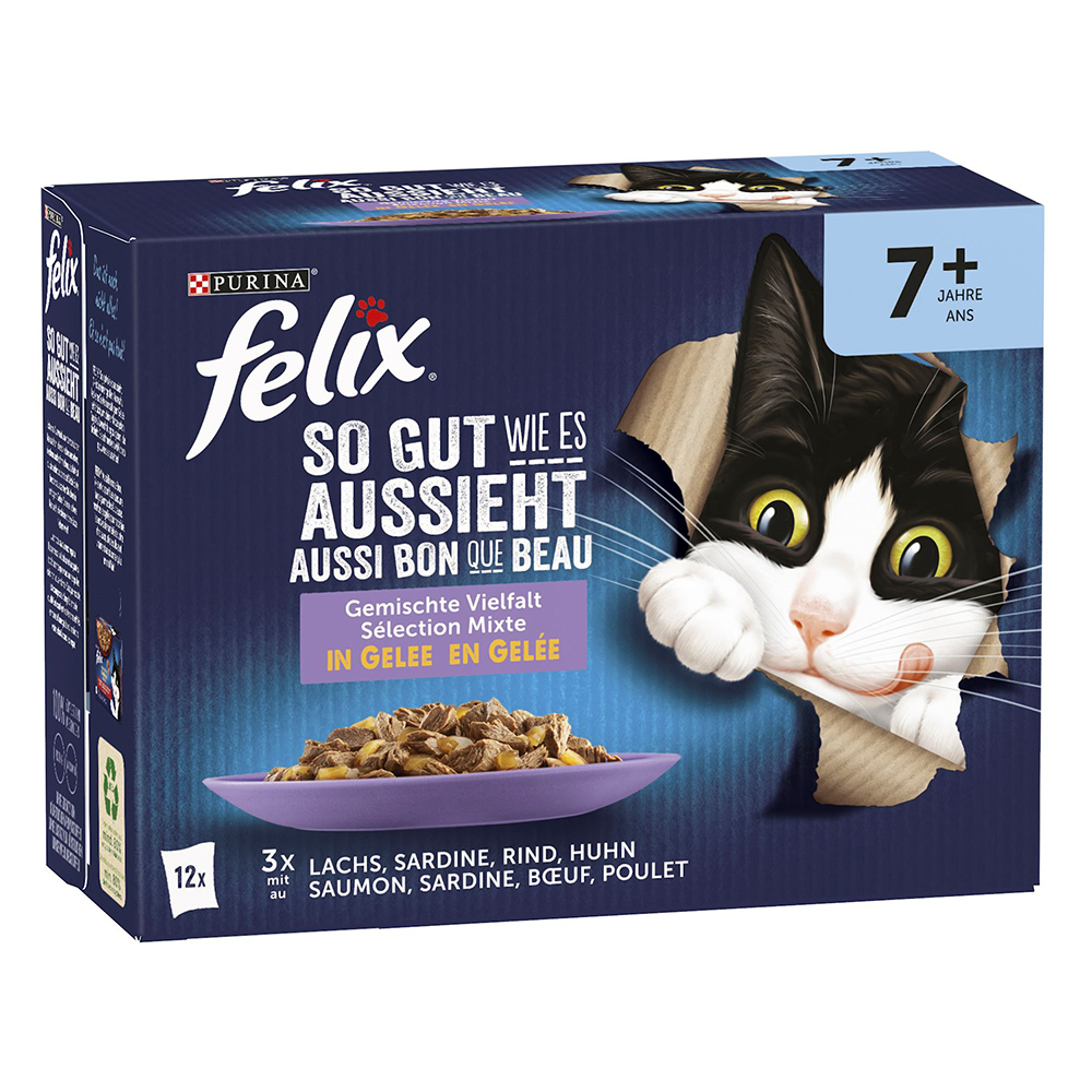 foto del prodotto felix le ghiottonerie senior in gelatina alimento umido per gatti 12 x 85 g