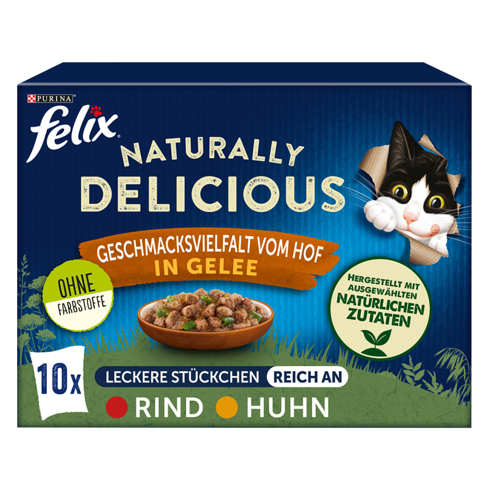 foto del prodotto felix naturally delicious 10 x 80 g alimento umido per gatti selezione della fattoria in gelatina