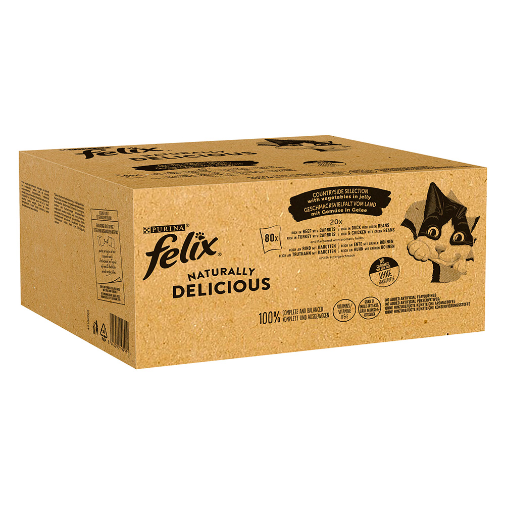 foto del prodotto felix naturally delicious 80 x 80 g pacco misto umido per gatti selezione di campagna in gelatina