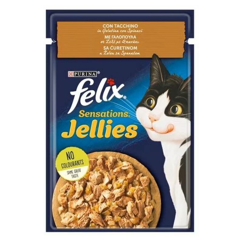foto del prodotto felix sensations jellies gatto 100gr tacchino in gelatina con spinaci