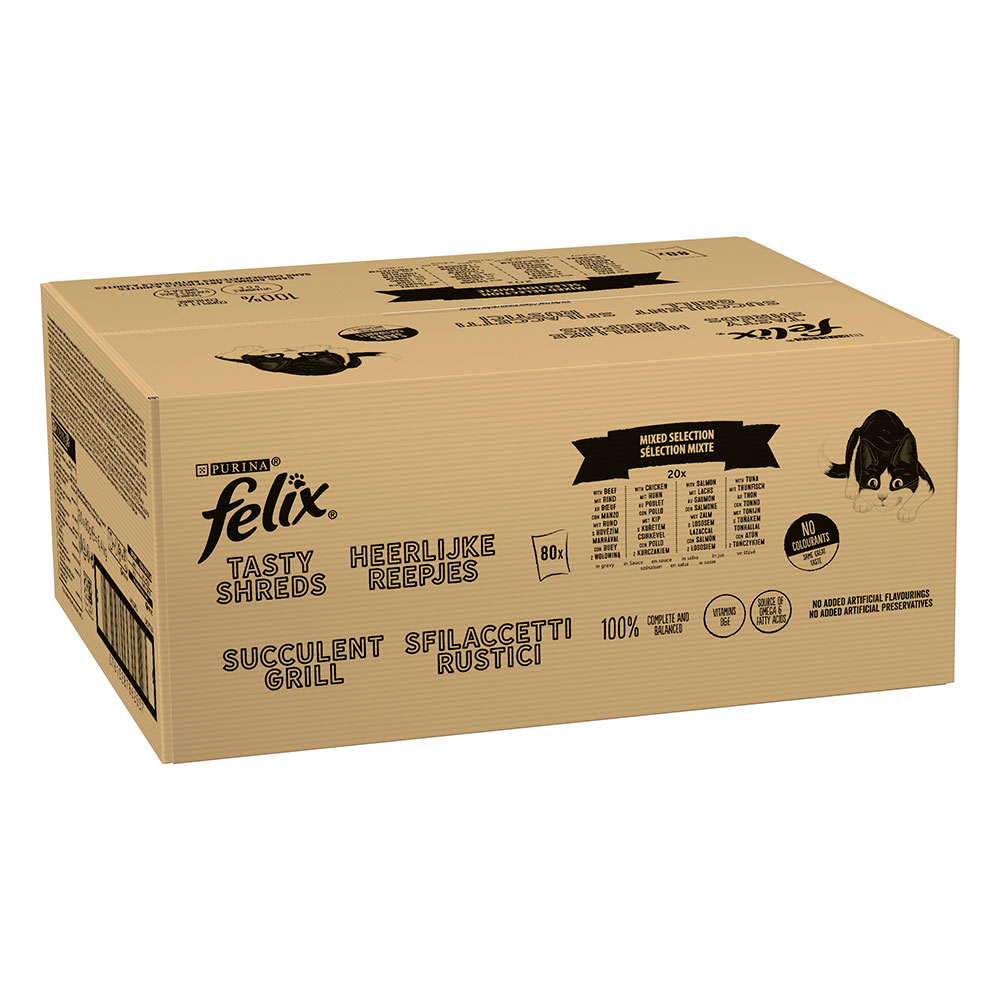 foto del prodotto felix sfilaccetti rustici 80 x 80 g pacco misto umido per gatti selezione mista