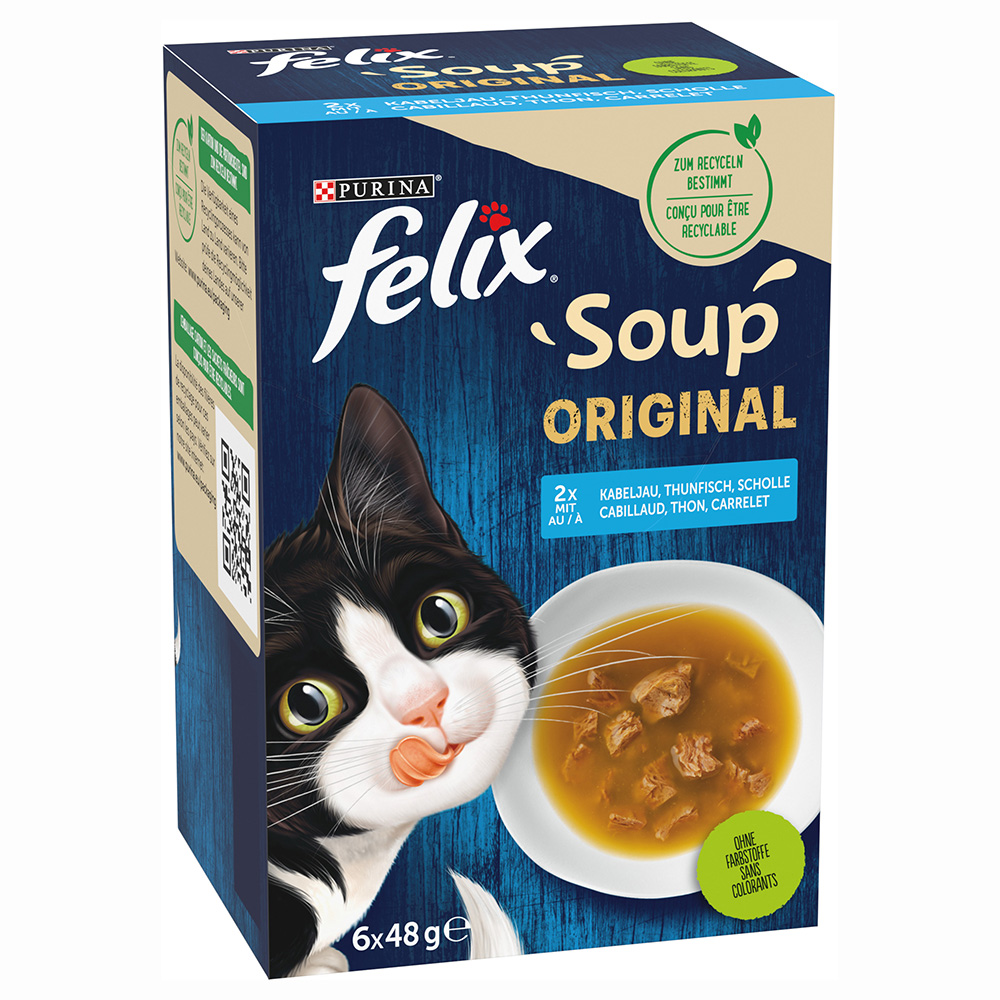 foto del prodotto felix soup 6 x 48 g umido gatto selezioni con pesci merluzzo, tonno, platessa 