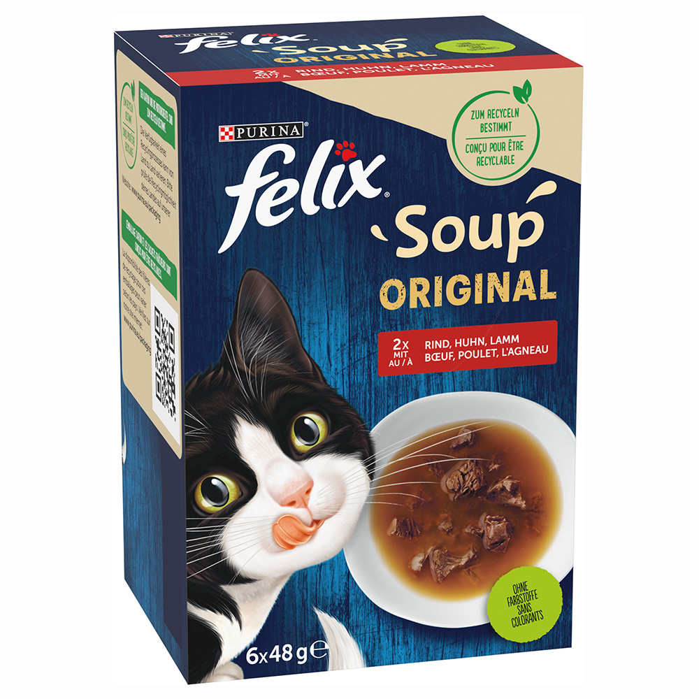 foto del prodotto felix soup 6 x 48 g umido gatto selezioni deliziose manzo, pollo, agnello 