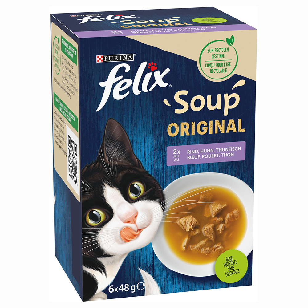 foto del prodotto felix soup 6 x 48 g umido gatto selezioni miste manzo, pollo, tonno 