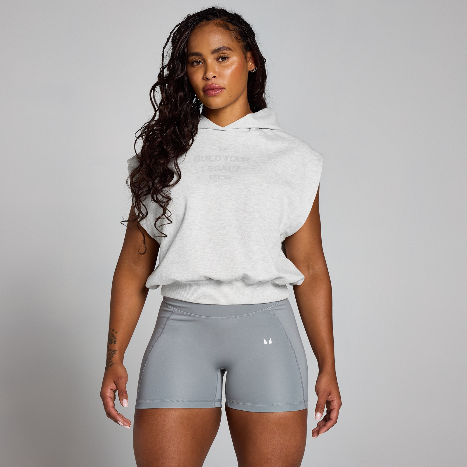 foto del prodotto felpa con cappuccio crop senza maniche mp origin da donna grigio m lange xl