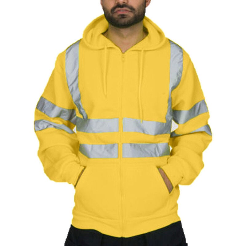 foto del prodotto felpa di sicurezza con cerniera e cappuccio, giacca da lavoro riflettente, giacca termica in caldo pile giallo xxl rapanda