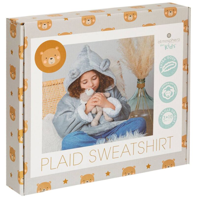 foto del prodotto felpa grigia con cappuccio bear per bambini da 3 a 10 anni atmosphera cr ateur d int rieur