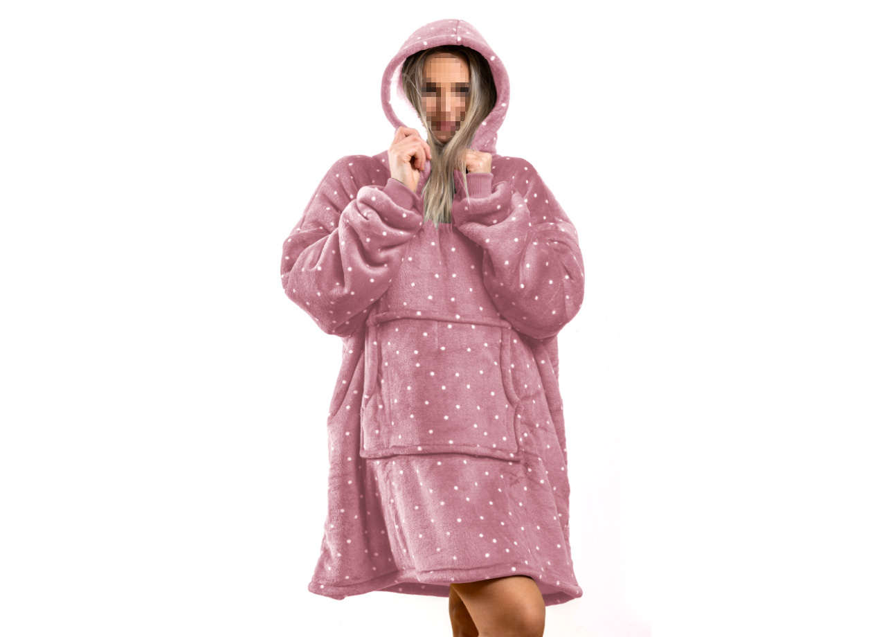 foto del prodotto felpa plaid coperta retro agnellato con tasca sherpa inverno caldo a pois felpone rosa