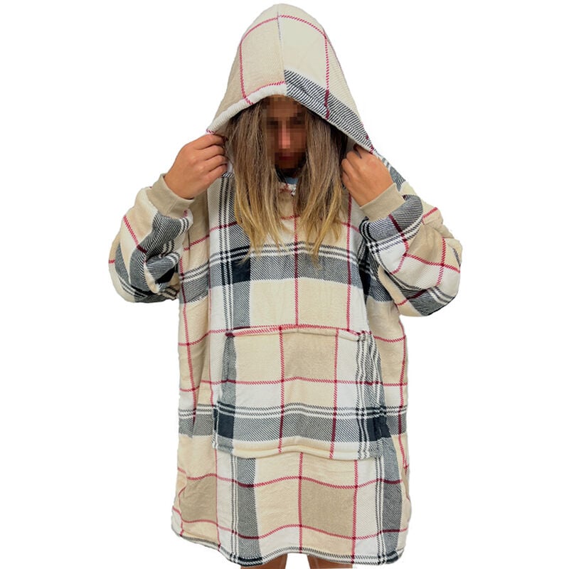 foto del prodotto felpa plaid coperta retro agnellato con tasca sherpa inverno caldo galway a quadri