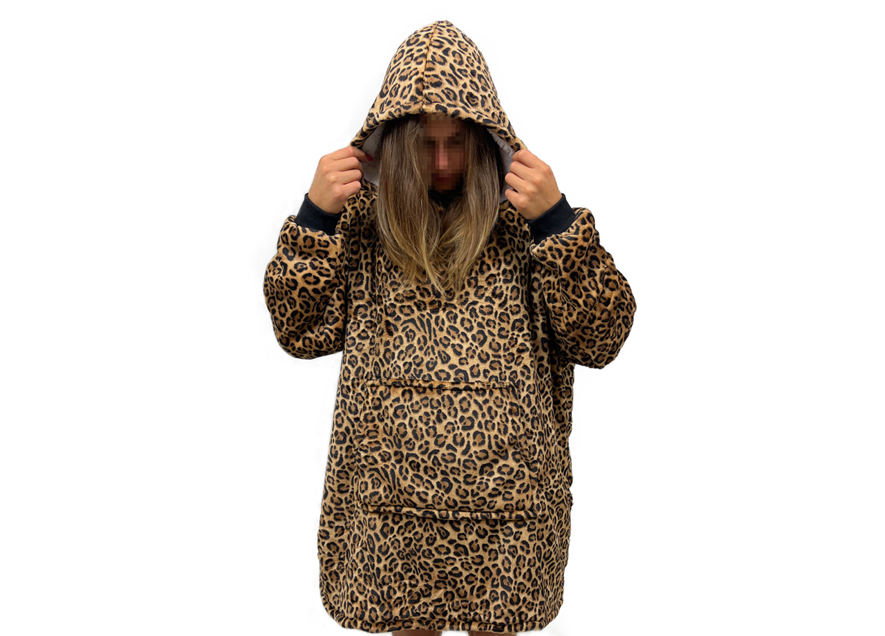 foto del prodotto felpa plaid coperta retro agnellato con tasca sherpa inverno caldo leopardato