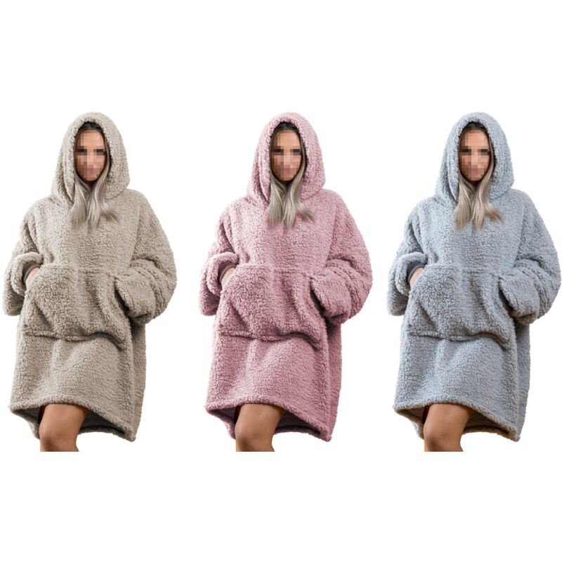 foto del prodotto felpa plaid inverno coperta agnellata sherpa con tasca tinta unita fluffy, misurafelponecoloretortora