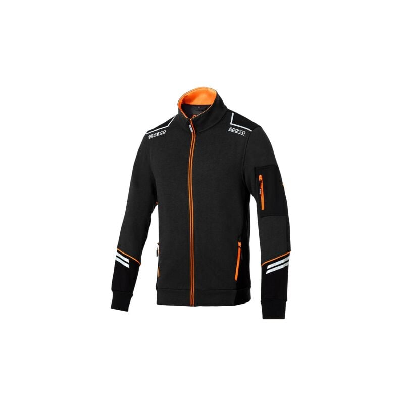 foto del prodotto felpa tech full zip alabama in cotone nero arancio fluo tg. l maniche rinforzate con inserti anti abrasione e strisce riflettenti nero arancio l