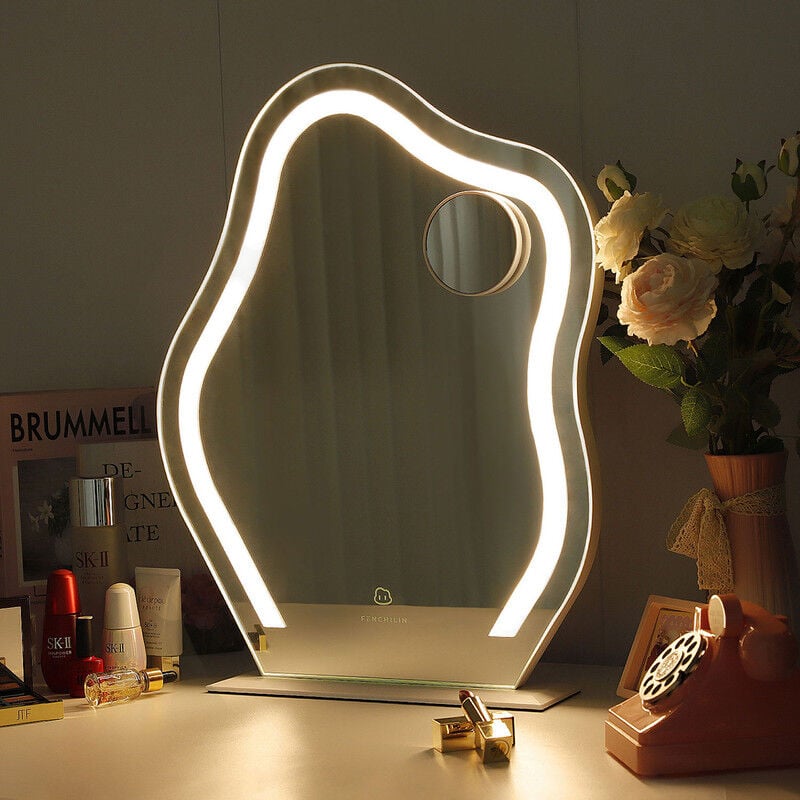 foto del prodotto fenchilin specchio cosmetico con luci a forma di nuvola 45 x 55 cm, specchio hollywood con led dimmerabile a 3 colori, specchio per trucco con